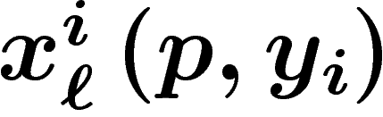 $x^i_\ell\left(p,y_i\right)$