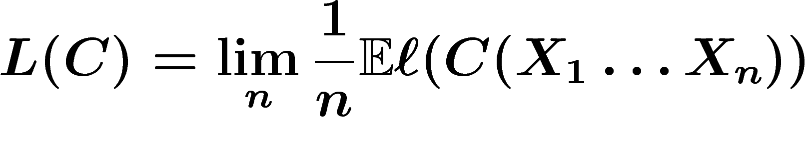 \[
L(C)=\lim_n \frac1n \mathbb{E} \ell (C(X_1\ldots X_n))
\]