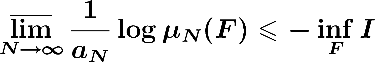 \[
\vlimsup_{N\rightarrow\infty}\frac1{a_N}\log \mu_N(F)\leq -\inf_F I
\]