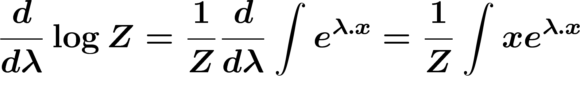 \[\frac{d}{d\lambda}\log Z=
\frac1Z \frac{d}{d\lambda} \int e^{\lambda.x}=\frac1Z \int x e^{\lambda.x}
\]