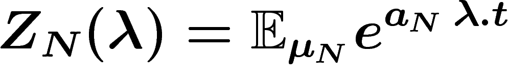 \[
Z_N(\lambda)=\E_{\mu_N} e^{a_N\,\lambda.t}
\]