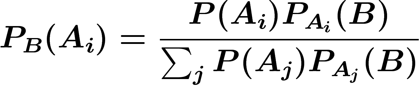 \[
P_B(A_i)=\frac{P(A_i)P_{A_i}(B)}{\sum_j P(A_j)P_{A_j}(B)}
\]