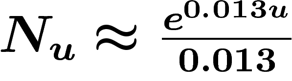 $N_u\approx \frac{e^{0.013u}}{0.013}$