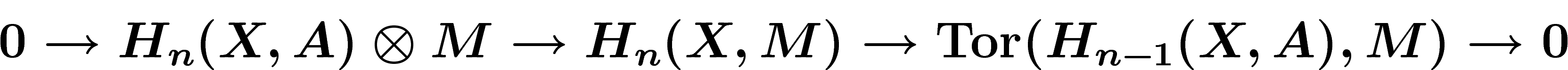 \[
0\ra H_n(X,A) \otimes M \ra H_n(X,M) \ra \Tor(H_{n-1}(X,A),M) \ra 0
\]