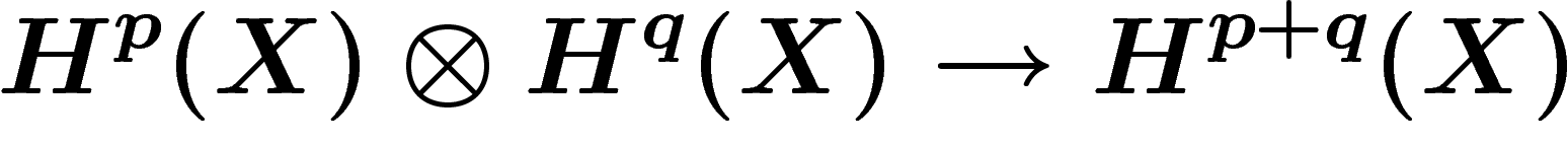 \[
H^p(X)\otimes H^q(X) \ra H^{p+q}(X)
\]
