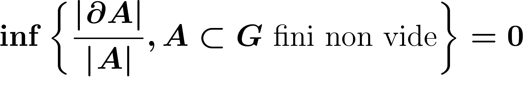 \[
\inf \left\{\frac{\abs{\partial A}}{\abs{A}}, A\subset G\text{ fini non
vide}\right\}=0
\]