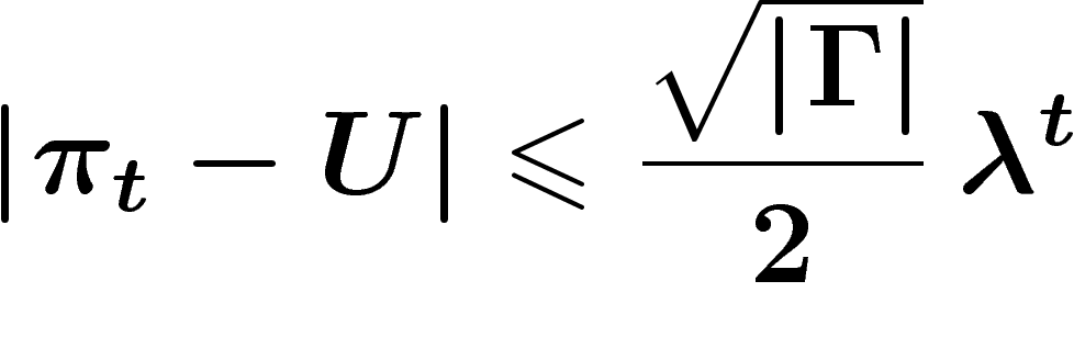 \[
\abs{\pi_t-U}\leq \frac{\sqrt{\abs{\Gamma}}}{2}\, \lambda^t
\]