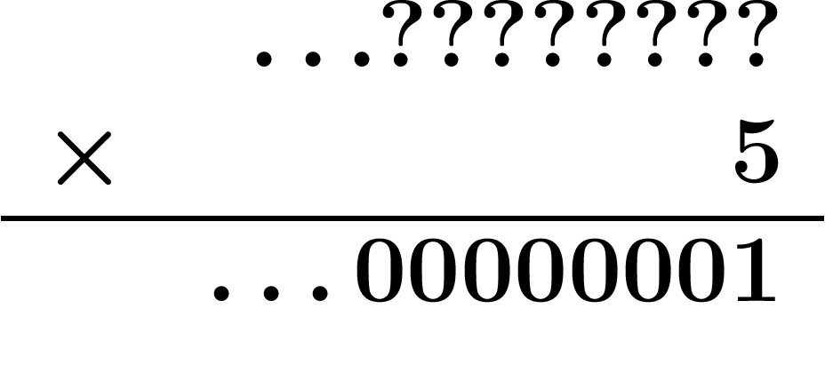 \[
\begin{array}{r r}
& \ldots ????????
\\ \times & 5
\\ \hline
&\ldots 00000001
\end{array}
\]