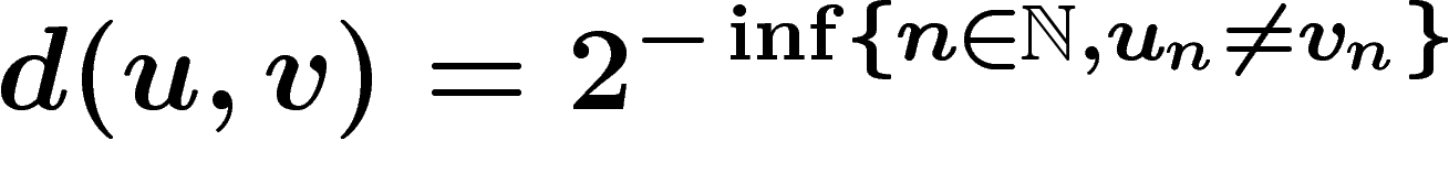 \[
d(u,v)=2^{-\inf \{n\in \N,u_n\neq v_n\}}
\]