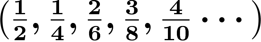 $\left(\frac12,\frac14,\frac26,\frac38,\frac4{10}\cdots\right)$